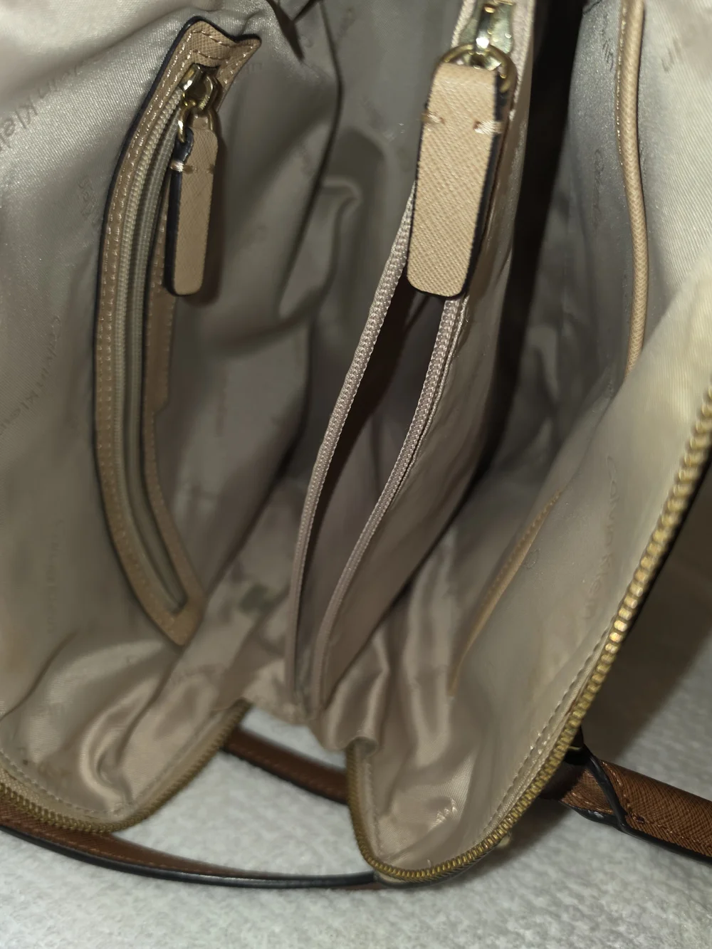 Calvin Klein Beige and White Colorblock Satchel